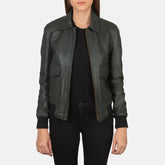 Vition Green Leather Bomber Jacket